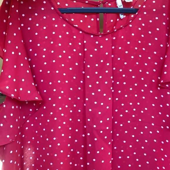 Elle XL High Low Flowy Red w/ White Polka Dots Ruffle Sleeves Blouse Top 🤍❤️ - Picture 10 of 12